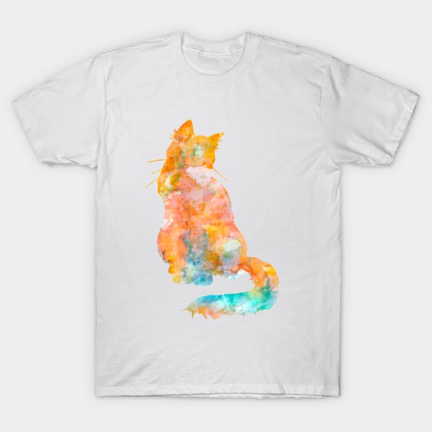 Orange Cat Watercolor Painting T-Shirt by Miao Miao Design